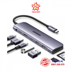 BỘ CHUYỂN TYPE C TO HDMI 4K@30HZ + 2 X USB 3.0 + USB-C + SD&TF + PD UGREEN 15214