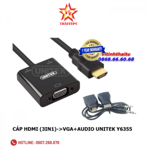 Cáp HDMI->VGA +Audio UNITEK Y6355(3 in 1)
